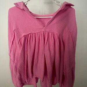 Small Pink linen cover up/top, worn but in fairly good condition, adorable